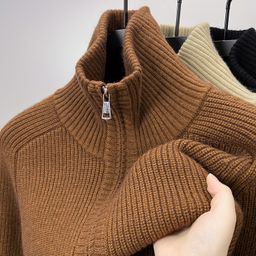 thumbnail for Autumn and Winter Export Wholesale Men&#039;s Turtleneck Sweater European and American Size Casual Pure Color Vertical Pattern Pullover Bottoming Sweater for Men