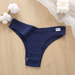 thumbnail for Cross-Border Popular Underwear Women's Threaded Cotton V-Waist Vertical Pattern Comfortable Mid-Waist Comfortable Women's Underwear Briefs