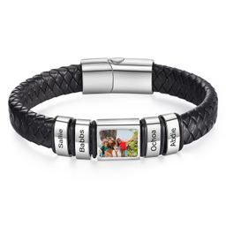 thumbnail for Men's leather bracelet, stainless steel magnetic buckle, laser engraving color printed positioning buckle, positioning buckle, leather bracelet