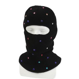 thumbnail for Single-Hole Knitted Hood for Women, Warm Ear Protection, Windproof and Cold-Proof Cycling Hood, Fashionable Rhinestone Neck Scarf, One-Piece Hood