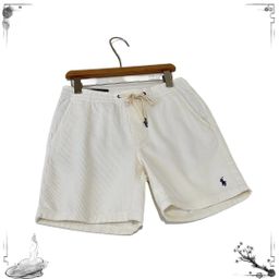 thumbnail for Rl Raff Pony Logo Embroidered Corduroy Breathable Versatile Pants Summer Five-Point Pure Cotton Loose Shorts Men's Casual