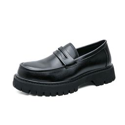 thumbnail for 2025 Spring and Autumn Teenager Slip-On Loafers Thick-soled Heightened Shoes Black Fashion Men's Casual Leather Shoes