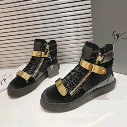 thumbnail for Spot New Trendy Double Zipper High-Top Shoes for Women, Flat-Soled Round-Toe Genuine Leather Lace-Up Metal Sports and Leisure Sneakers
