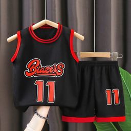 thumbnail for Summer children's basketball clothes suit boys' sports quick-drying clothes children's sleeveless shorts two-piece girls' vest
