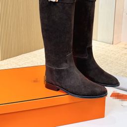 thumbnail for Genuine leather thick-soled knee-high boots 2026 autumn/winter new chunky heel metal buckle high-top riding boots, knee-high knee boots for women