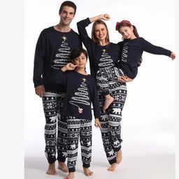 thumbnail for Cross-border Christmas parent-child clothing, a family of three, mother and child cotton pajamas, men's and women's family clothing, home wear, autumn and winter suits, clothing