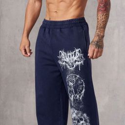 thumbnail for YOUNGLA American Style Trendy Brand Men's Sports Pants Gym Sports Fitness Loose Straight Printed Casual Pants