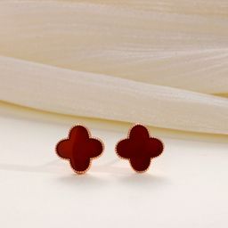 thumbnail for S925 sterling silver four-leaf clover stud earrings for women, versatile fashion, high-end light luxury design, agate ear jewelry, gift for women