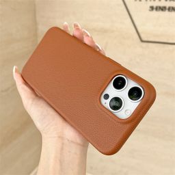 thumbnail for Capa protetora de celular em TPU com padrão de couro de cor pura, estilo simples e nicho, adequada para Apple 16PROMAX, iPhone 13 e 14P.