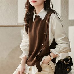 thumbnail for 2026 Spring and Autumn Season Round Neck Pullover Stylish Casual Fashion Button Knitted Vest Sweater Women's Outerwear