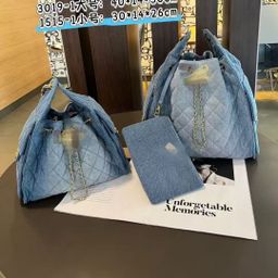 thumbnail for 25bag new Xiaoxiangjia 25C leather bucket bag diamond check chain shoulder bag vintage hobo underarm handbag