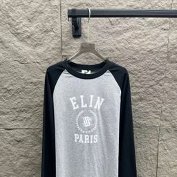 thumbnail for Love's High Version! Saijia Arc De Triomphe Letter Printed Cotton Black and White Color Matching Round Neck Long-Sleeved T-Shirt for Women
