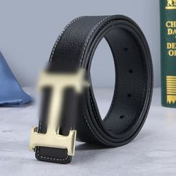 thumbnail for High-end lychee pattern men's belt fashion letter H smooth buckle youth guy trendy trouser belt factory spot straight