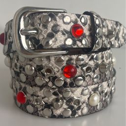 thumbnail for Western-Style Turquoise Studded Silver Wide Belt Y2K Millennium Hot Girl Large D Buckle American Retro Studded Leather Belt