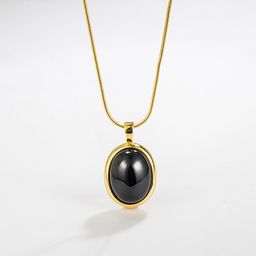 thumbnail for INS niche oval black agate pendant 925 sterling silver necklace for women, trendy versatile collarbone chain