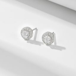 thumbnail for Round full diamond zircon sterling silver stud earrings female european america hip hop ins simple personality trend earrings high quality wholesale