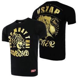 thumbnail for Vszap Tiger Muay Thai Mma Fighting Fitness Cotton T-Shirt Men's Gold Printed Sports Boxing Fighting Uc Training Short Sleeves