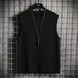 thumbnail for Colete masculino americano pesado sem mangas, camiseta regata masculina de verão para fitness e esportes, gola redonda, manga curta soltinha.