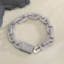 thumbnail for 15mm Copper Micro-Inlaid Zircon Pig Nose Cuban Chain European and American Fashion Cucan Chain Necklace