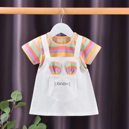 thumbnail for 2025 New Girls Dress Summer New Style Pure Cotton Thin Summer Short Sleeve Girls Children&#039;s Skirt