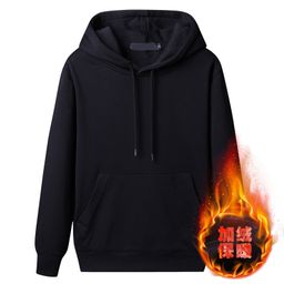 thumbnail for Solid Color Fleece Sweatshirt for Men, Hooded, Thickened, Autumn Warm Pullover, Crew Neck Top, Korean Style, Winter Fleece-Lined for Warmth