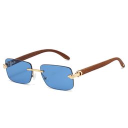 thumbnail for New Wood Grain Leopard Head Sunglasses for Women, Fashionable Design, Rimless Men's Sunglasses, European and American Cross-Border Sunglasses