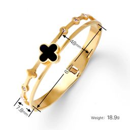 thumbnail for Cross-Border Manufacturer Direct Sales Gold-Colored Women's High-End Non-Fading Four-Leaf Clover Titanium Steel Mirror Bracelet Eco-Friendly Bracelet