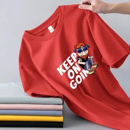 thumbnail for Short-sleeved T-shirt Summer Trendy Fashion Slim-fit Slimming Men's and Women's Yellow Top Short T Ten-color Large Label Printed T-shirt