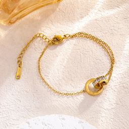 thumbnail for Japanese and Korean Explosive Roman Numerals Double Ring Full Diamond Titanium Steel Necklace Women's Light Luxury All-match Clavicle Chain Cyber Celebrity Three-piece Set