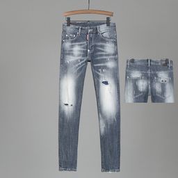 thumbnail for 2022 blue autumn and winter washed white light gray feet quality nightclub fashion classic D2 Jeans trousers men