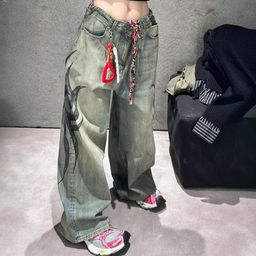 thumbnail for American vibe printed jeans for men and women, high street design, floor-length trousers cross-border