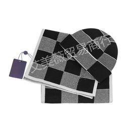 thumbnail for T227 foreign trade scarf hat set autumn and winter new knitted two-piece set men's and women's versatile warm printed scarf