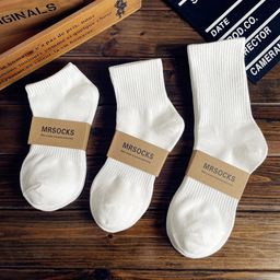 thumbnail for 100% Cotton Xinjiang Cotton Socks Men's and Women's Sports Socks Black and White Solid Color Spring and Summer Four Seasons Student Anti-Odor Socks Couple