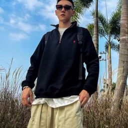 thumbnail for RL Ralph Pony Mark Sweat Men&#039;s Couples Sweat Women&#039;s Long Sleeve Polo Half Zip Lapel Loose American Vintage