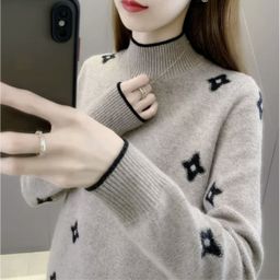 thumbnail for [Sheep mere] Western-style knitted sweater, semi-turtleneck jacquard sweater, temperament, with wool base layer inside, thickened autumn and winter