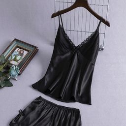 thumbnail for Suspenders pajamas women's summer sexy ice silk two-piece suit silk shorts plus size thin loungewear