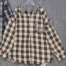 thumbnail for European plaid shirt for women, 2026 autumn new frayed flowing plaid loose and versatile long-sleeve cardigan
