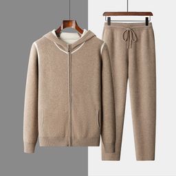 thumbnail for Men's Hooded Air Layer Thickened Flat Cashmere Sweater Loose Casual Knitted Wool Sweater Cardigan Set Wholesale