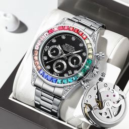 thumbnail for Ditongna hollow-out fake mechanical watch men's rainbow di luminous calendar waterproof foreign trade cross-border TikTok Kuaishou