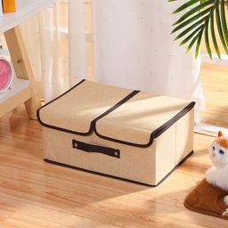 thumbnail for Household Supplies Double Lid Storage Box Fabric Cotton and Linen Toy Clothes Storage Box with Lid Foldable Storage Box Storage