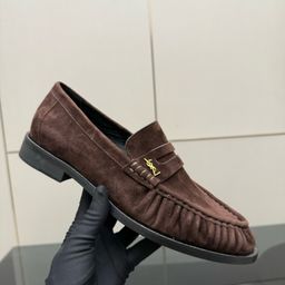 thumbnail for Haute Couture new full leather metal buckle loafers, round toe cowhide pleated single shoes, one foot toe, toe toe casual women's shoes