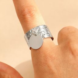 thumbnail for European and American creative stainless steel rings, personalized fashion open-mouth rings, round plaque pendants, niche design rings, versatile rings