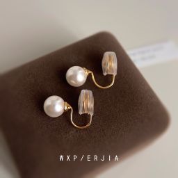 thumbnail for 玻璃珍珠蚊香盘耳夹镀18K真金高级感简约无痛无耳洞耳饰耳环工厂