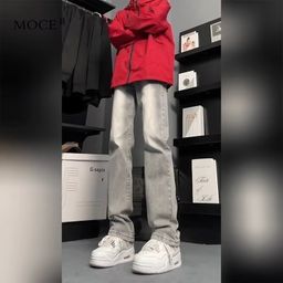 thumbnail for cleanfit Smoke Grey Jeans Men&#039s Autumn Slim-fit Straight Pants American Style Retro Vibe Casual Pants