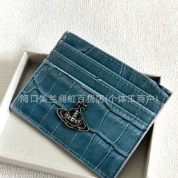 thumbnail for 2025 Queen Mother Xi Genuine Leather Card Bag Small Bag Niche Design Love Saturn Crocodile Pattern Patent Leather Women's Credit Card Light Luxury