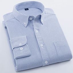thumbnail for New 2025 Spring Korean Style Shirt for Men, Cotton Oxford Spinning, Iron-Free, Casual, Versatile Long-Sleeved Stripesd Shirt for Men