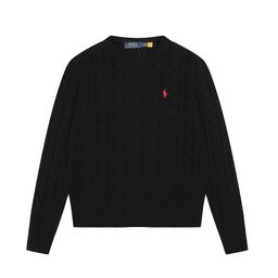 thumbnail for 24 New Cross Border Ralph Lauren Ral Lauren Round Neck Solid Color Pony Embroidered Logo Twist Knitted Sweater