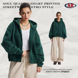 thumbnail for 2026 Fall/Winter BOXY Short Zipper Cardigan New Dropped Shoulder Loose Men's and Women's Hooded Fleece Sweatshirt Cross-border Factory