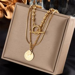 thumbnail for European and American vintage butterfly pearl double-layer stacked necklace, women's cross-border light luxury niche stainless steel gold-plated jewelry necklace