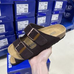 thumbnail for Birkenstock Cork Sole Sandals for Men and Women 2024 New Genuine Leather Double-Breasted Two-Word Slippers Retro Birkenstock Shoes